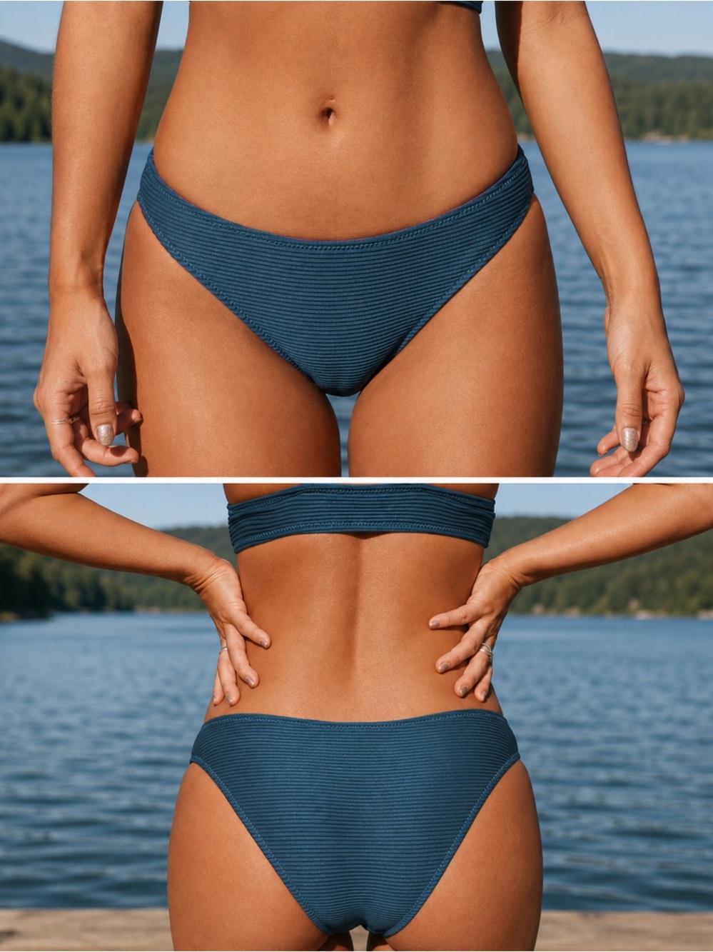 NWT Cupshe Ribbed Bikini Bottom in Teal Blue